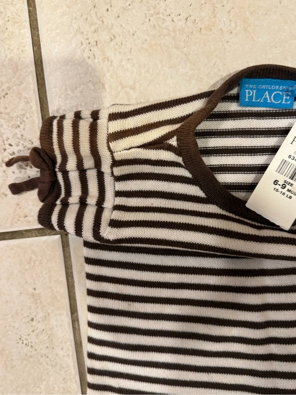 The Children's Place Brown & White Striped Baby Tee Size 6-9 months NWT